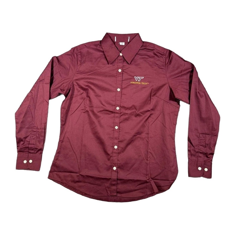 Virginia Tech Hokies Womens Maroon Long Sleeve Button Down Shirt VT Logo NWOT M